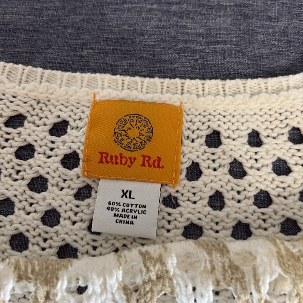 Ruby Rd. Women’s Pointelle Knit 3/4 Sleeves Ruched Side Top Size XL - Picture 3 of 5